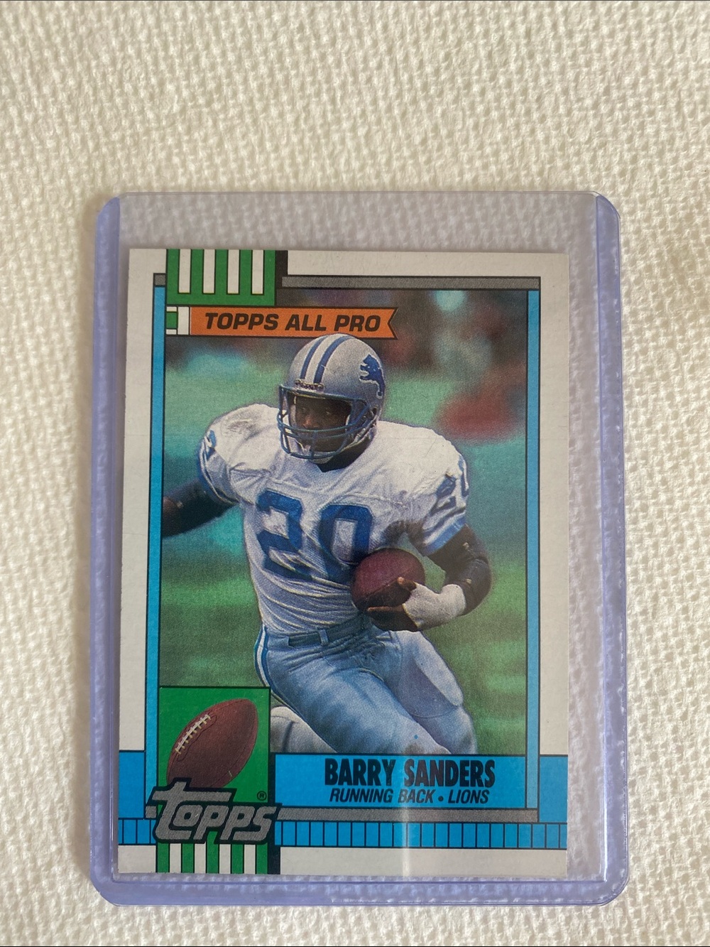 Topps Barry Sanders Card — Blue & White with Green Accent